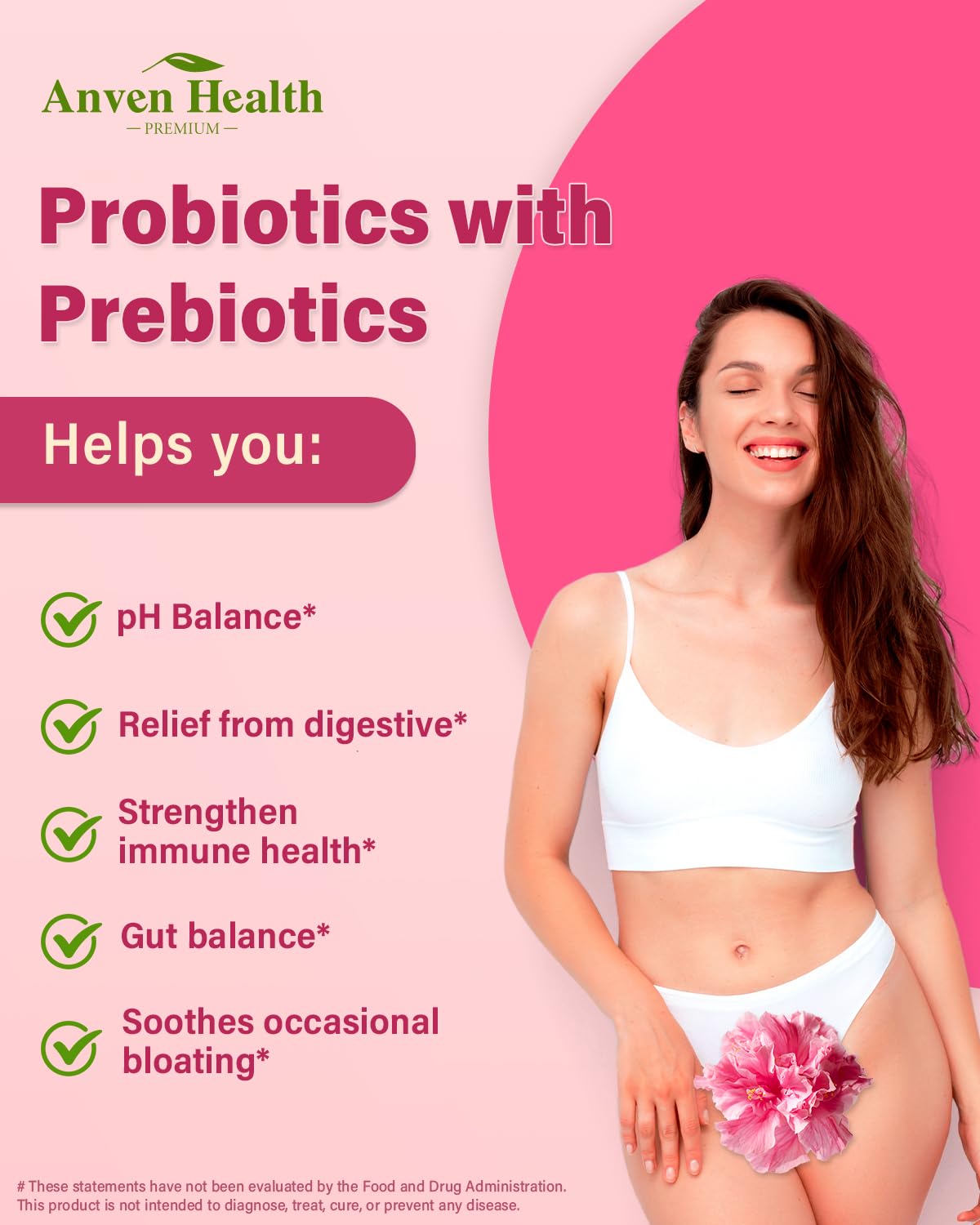 Anven Health Probiotics and Prebiotics for Women pH Balance & Digestion - 60 Billion Vaginal Probiotic with Cranberry & D-Mannose for Gut, Urinary, Immune Health, - PrimeBioHealth - canada supplements