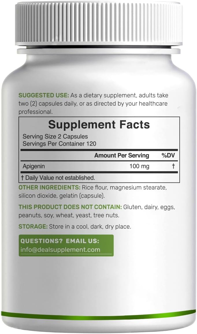 Apigenin, 100mg Per Serving, 240 Capsules – Raw Plant Extract from Chamomile Flower – Active Bioflavonoids & Antioxidants – Sleep & Relaxation Supplement – Non-GMO - PrimeBioHealth - canada supplements