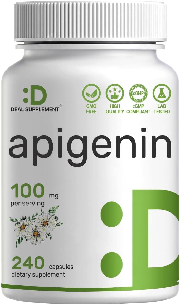 Apigenin, 100mg Per Serving, 240 Capsules – Raw Plant Extract from Chamomile Flower – Active Bioflavonoids & Antioxidants – Sleep & Relaxation Supplement – Non-GMO - PrimeBioHealth - canada supplements