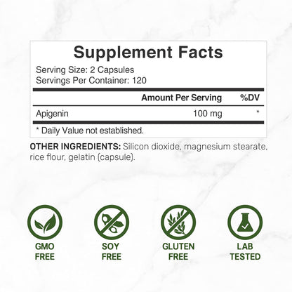 Apigenin, 100mg Per Serving, 240 Capsules – Raw Plant Extract from Chamomile Flower – Active Bioflavonoids & Antioxidants – Sleep & Relaxation Supplement – Non-GMO - PrimeBioHealth - canada supplements