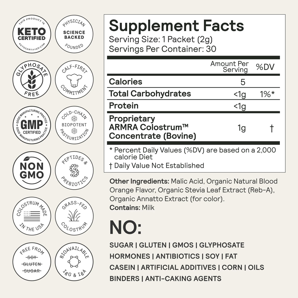 ARMRA Colostrum™ Powder | Blood Orange | Gut Health & Bloating | Skin & Hair | Immunity | Keto, Gluten & Fat-Free | 30 Servings - PrimeBioHealth - canada supplements