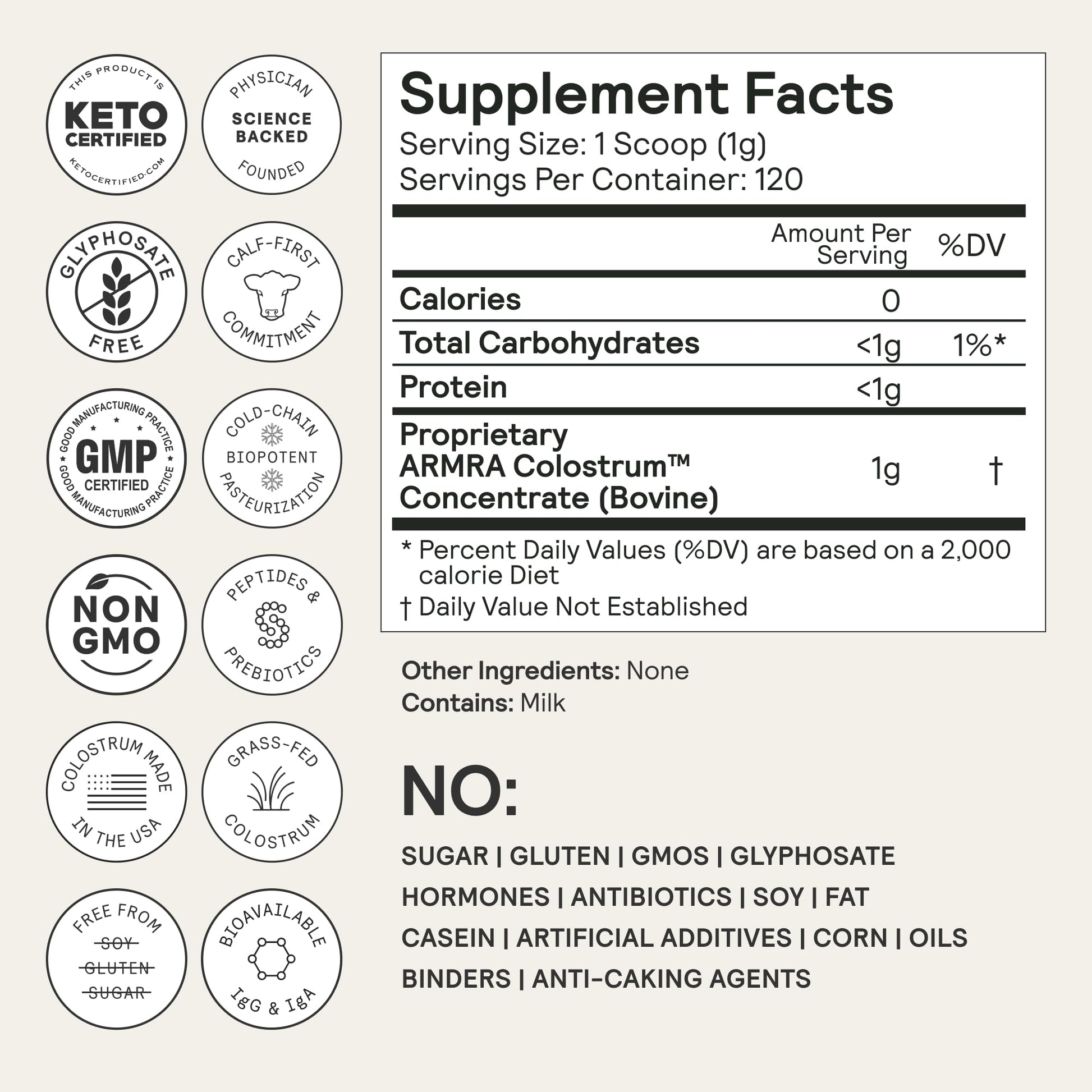 ARMRA Colostrum Powder | Unflavored | Gut Health & Bloating | Skin & Hair | Immunity | Keto, Gluten & Fat-Free | 120 Servings - PrimeBioHealth - canada supplements
