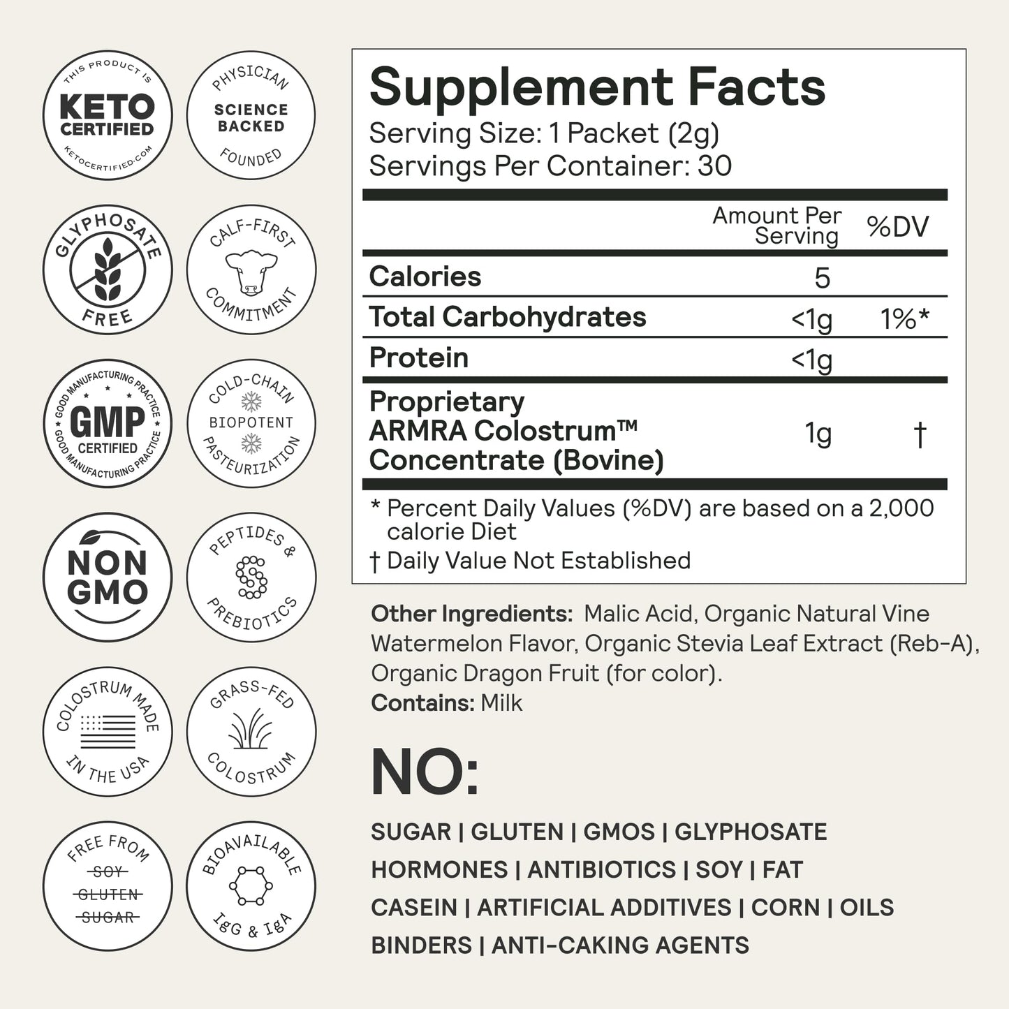ARMRA Colostrum Powder | Vine Watermelon | Gut Health & Bloating | Skin & Hair | Immunity | Keto, Gluten & Fat-Free | 30 Servings - PrimeBioHealth - canada supplements