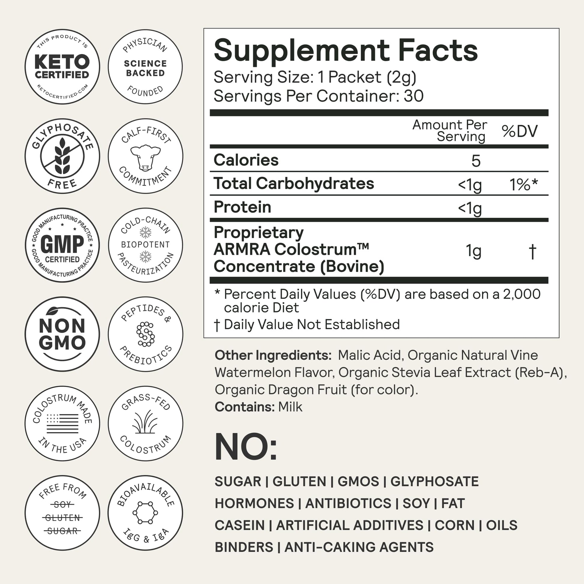 ARMRA Colostrum Powder | Vine Watermelon | Gut Health & Bloating | Skin & Hair | Immunity | Keto, Gluten & Fat-Free | 30 Servings - PrimeBioHealth - canada supplements