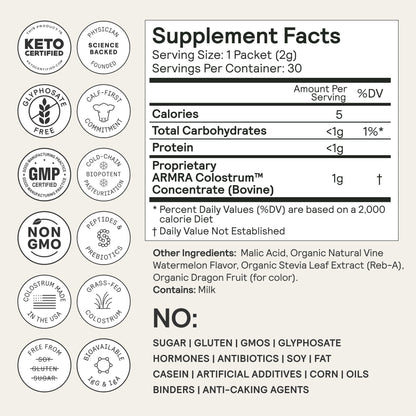 ARMRA Colostrum Powder | Vine Watermelon | Gut Health & Bloating | Skin & Hair | Immunity | Keto, Gluten & Fat-Free | 30 Servings - PrimeBioHealth - canada supplements