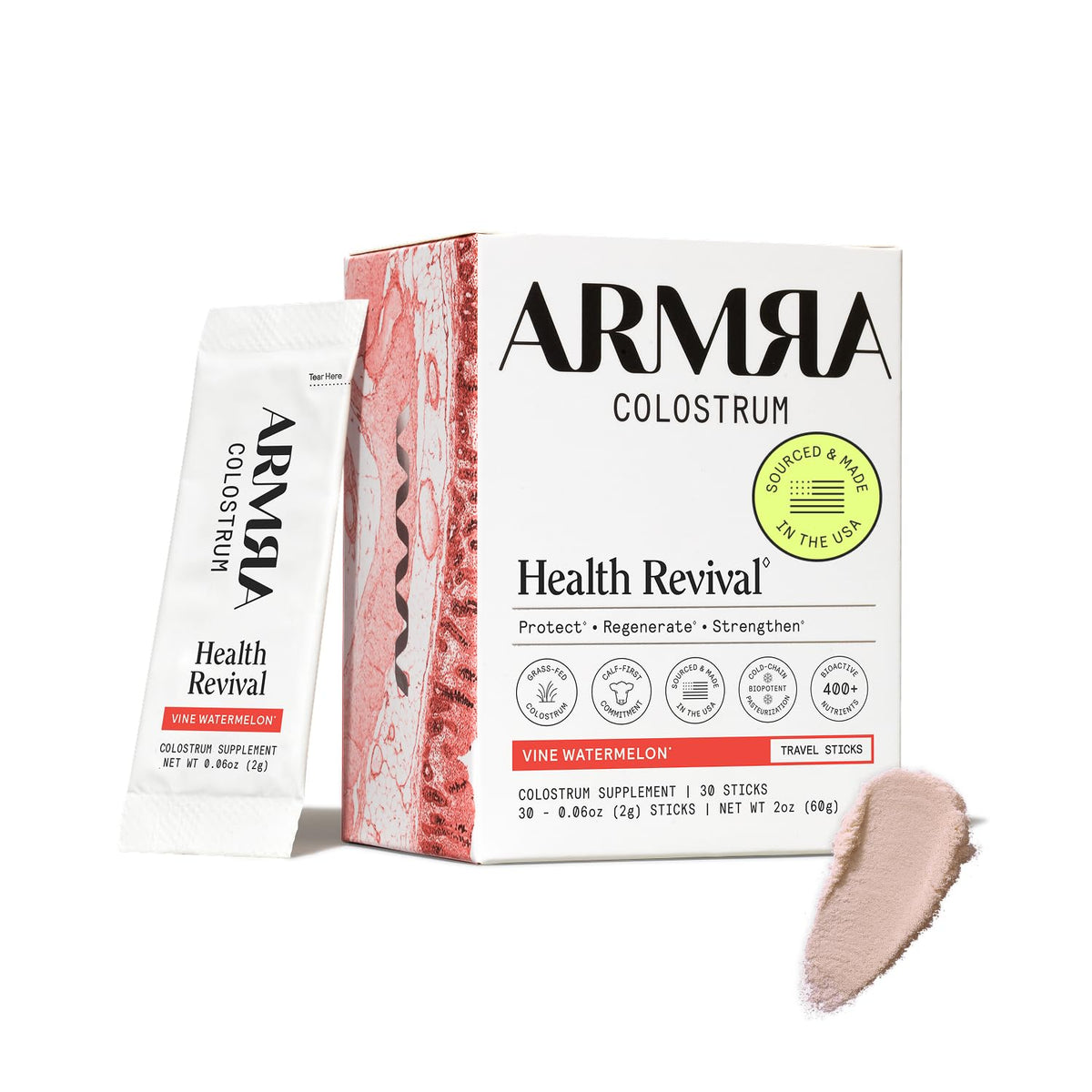 ARMRA Colostrum Powder | Vine Watermelon | Gut Health & Bloating | Skin & Hair | Immunity | Keto, Gluten & Fat-Free | 30 Servings - PrimeBioHealth - canada supplements