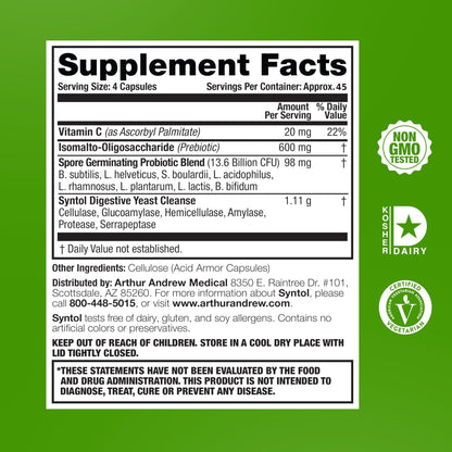 Arthur Andrew Medical, Syntol, 3-in-1 Formula with Probiotics, Prebiotic Fiber & Yeast Cleansing Multi-Enzymes, 180 - PrimeBioHealth - canada supplements