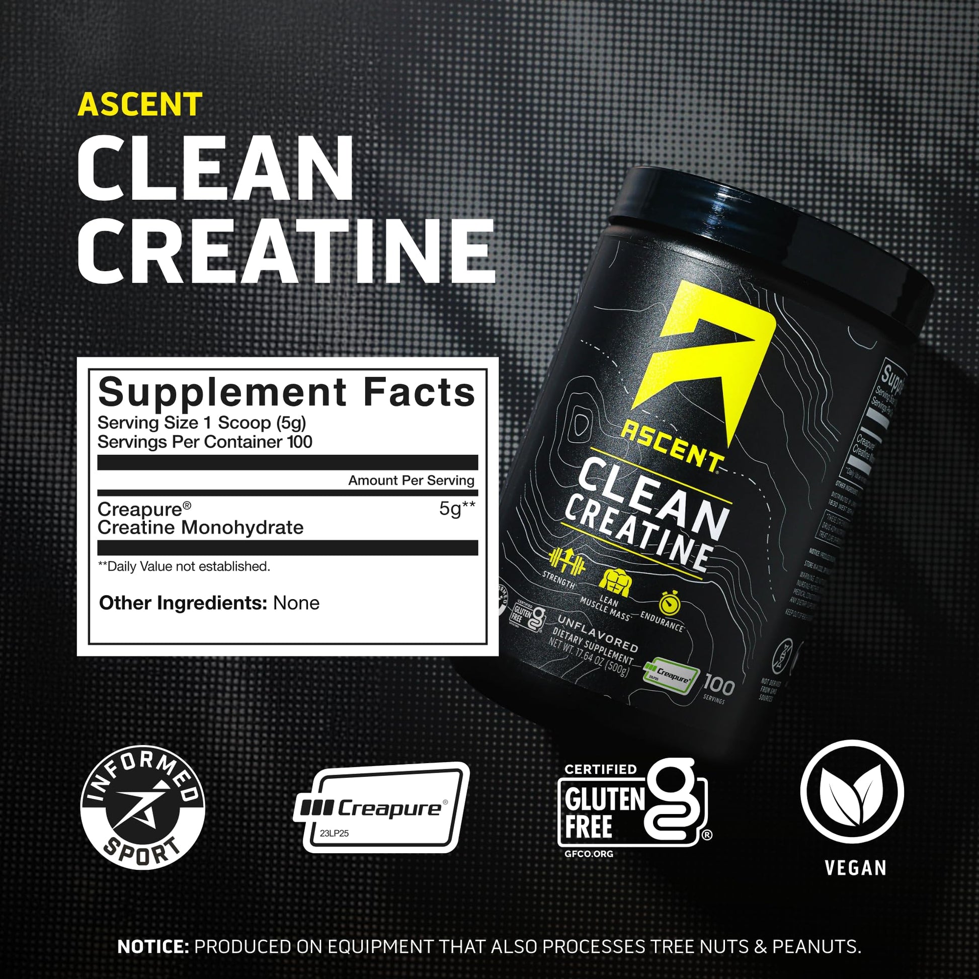 Ascent Clean Creatine Monohydrate Powder - 5G Per Serving, Creapure Creatine Supplement - Unflavored, 100 Servings - PrimeBioHealth - canada supplements