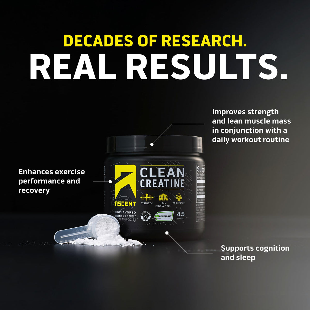 Ascent Clean Creatine Monohydrate Powder - 5G Per Serving, Creapure Supplement - Unflavored, 45 Servings - PrimeBioHealth - canada supplements