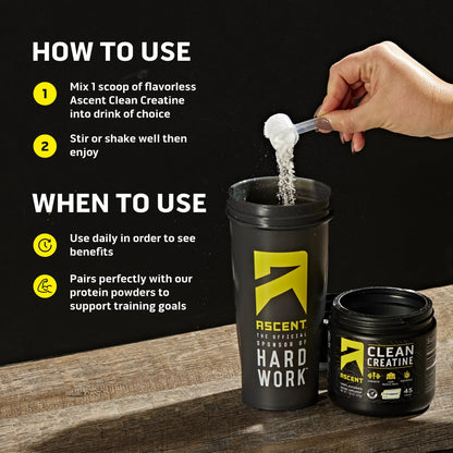 Ascent Clean Creatine Monohydrate Powder - 5G Per Serving, Creapure Supplement - Unflavored, 45 Servings - PrimeBioHealth - canada supplements