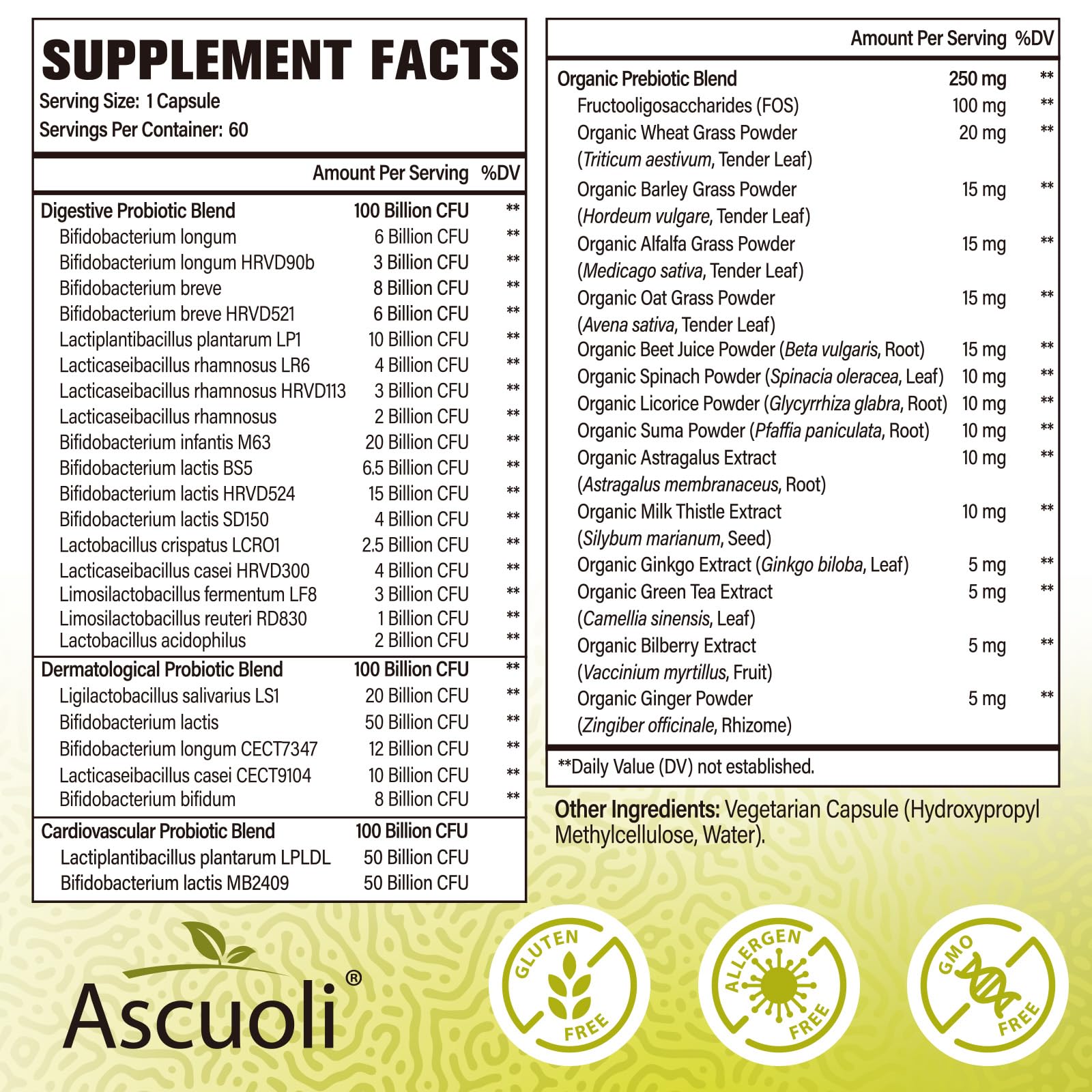 Ascuoli Probiotics for Women & Men - 300 Billion CFU, 24 Strains Probiotics + 15 Organic Herbs Blend, Daily Probiotic for Digestive Health, - PrimeBioHealth - canada supplements