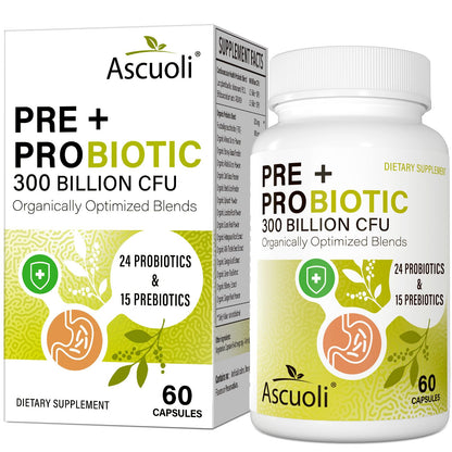 Ascuoli Probiotics for Women & Men - 300 Billion CFU, 24 Strains Probiotics + 15 Organic Herbs Blend, Daily Probiotic for Digestive Health, - PrimeBioHealth - canada supplements