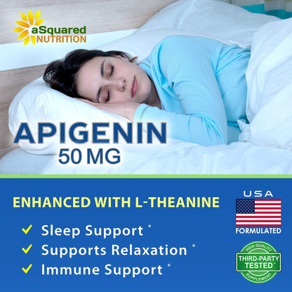 aSquared Nutrition Apigenin 50mg & L-Theanine 200mg - 120 Capsules - Apigenin Supplement Pills for Sleep and Relaxation - PrimeBioHealth - canada supplements