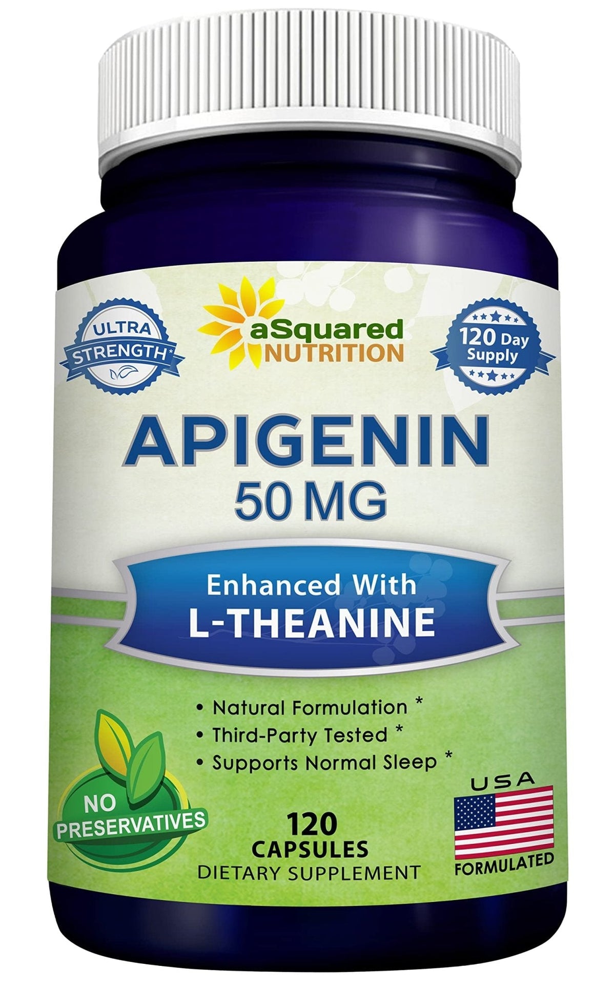 aSquared Nutrition Apigenin 50mg & L-Theanine 200mg - 120 Capsules - Apigenin Supplement Pills for Sleep and Relaxation - PrimeBioHealth - canada supplements