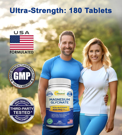 aSquared Nutrition Magnesium Glycinate 400mg - 180 Tablets - Max Strength Magnesium Bisglycinate Supplement -Maximum Bioavailability & Absorption-Non-GMO - PrimeBioHealth - canada supplements