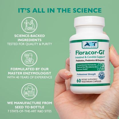 AST Enzymes Floracor - Supports Gut & Intestinal Health - Premium Probiotic, Prebiotic and Enzyme Formula - 60 Vegetarian Capsules - PrimeBioHealth - canada supplements