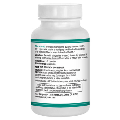 AST Enzymes Floracor - Supports Gut & Intestinal Health - Premium Probiotic, Prebiotic and Enzyme Formula - 60 Vegetarian Capsules - PrimeBioHealth - canada supplements