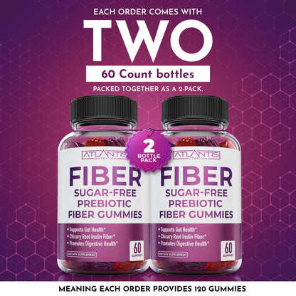 Atlantis Nutrition Sugar Free Fiber Gummies for Adults - 5G Fiber Supplement Formulated with 5.4G Prebiotic Digestive Blend/Serving - Supports Gut Health & Healthy Digestion - PrimeBioHealth - canada supplements