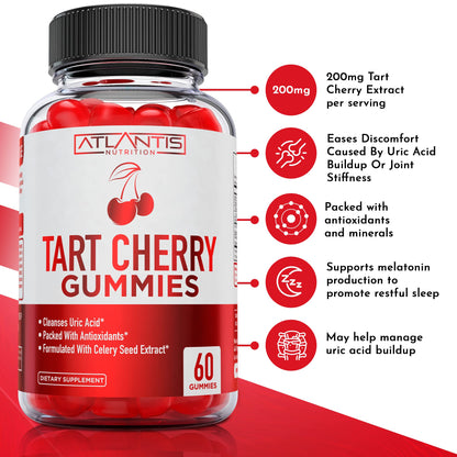 Atlantis Nutrition Tart Cherry Gummies with Celery Seed Extract - Advanced Uric Acid Cleanse for Immediate Relief | Joint Relief & Recovery - PrimeBioHealth - canada supplements
