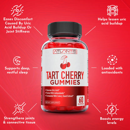 Atlantis Nutrition Tart Cherry Gummies with Celery Seed Extract - Advanced Uric Acid Cleanse for Immediate Relief | Joint Relief & Recovery - PrimeBioHealth - canada supplements