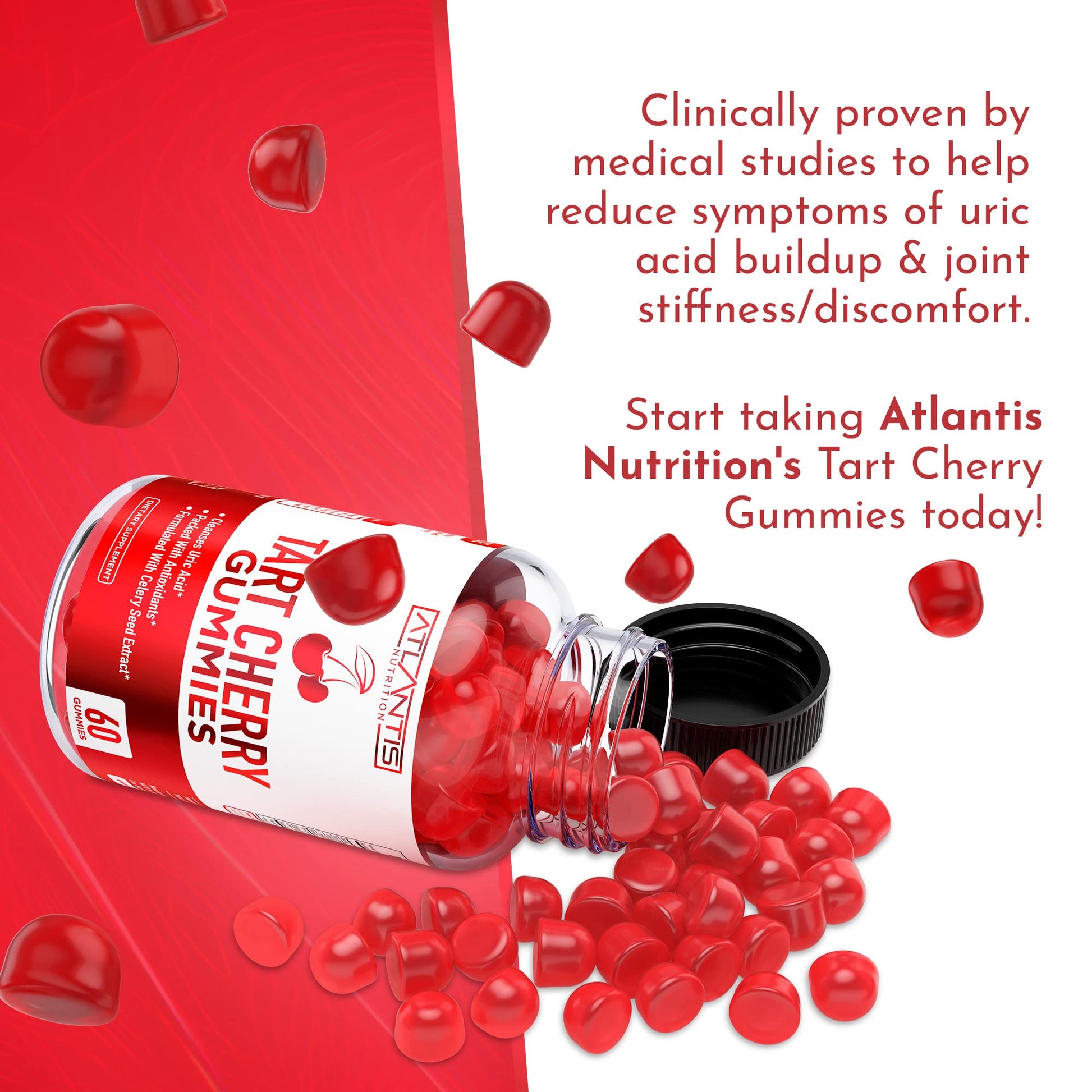 Atlantis Nutrition Tart Cherry Gummies with Celery Seed Extract - Advanced Uric Acid Cleanse for Immediate Relief | Joint Relief & Recovery - PrimeBioHealth - canada supplements
