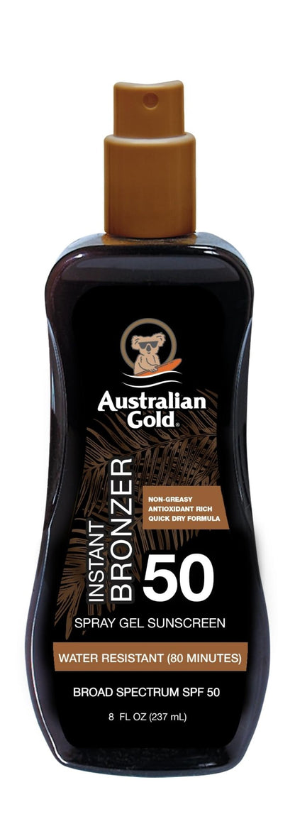 Australian Gold Spray Gel Sunscreen with Instant Bronzer SPF 50, 8 Ounce | Moisturize & Hydrate Skin - PrimeBioHealth - canada supplements