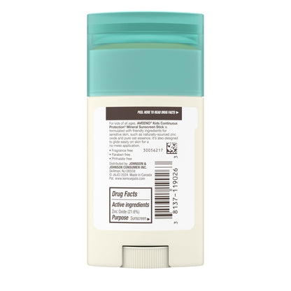 Aveeno Kids Continuous Protection Zinc Oxide Mineral Sunscreen Stick for Sensitive Skin, Face & Body Sunscreen Stick for Kids - PrimeBioHealth - canada supplements