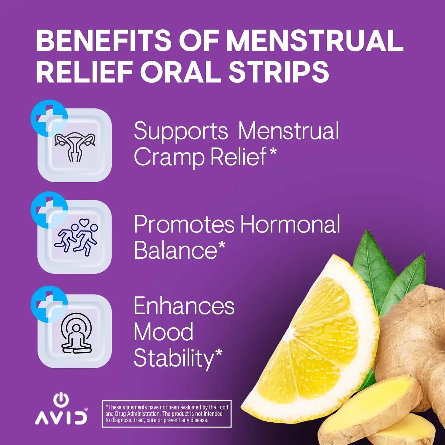 AVID Playboy - Menstrual Relief PMS Oral Strips (30 Edible Strips) Fast Dissolving PMS Cramp Relief & Hormonal Balance Strips for Women - Lemon Ginger Flavored Multi-Benefit PMS Supplement for Women - PrimeBioHealth - canada supplements