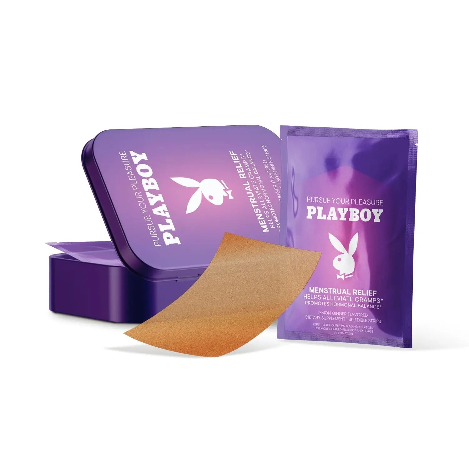 AVID Playboy - Menstrual Relief PMS Oral Strips (30 Edible Strips) Fast Dissolving PMS Cramp Relief & Hormonal Balance Strips for Women - Lemon Ginger Flavored Multi-Benefit PMS Supplement for Women - PrimeBioHealth - canada supplements