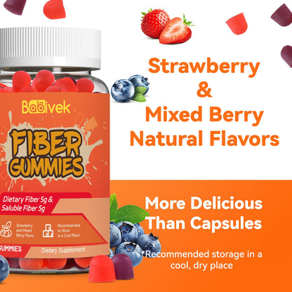Babivek Fiber Gummies for Women and Men – Dietary Fiber, Gut Health Support, Vegan, Non-GMO, Non-Gluten, Mixed Berry & Strawberry Flavors, 60 Count(Pack of 2) - PrimeBioHealth - canada supplements