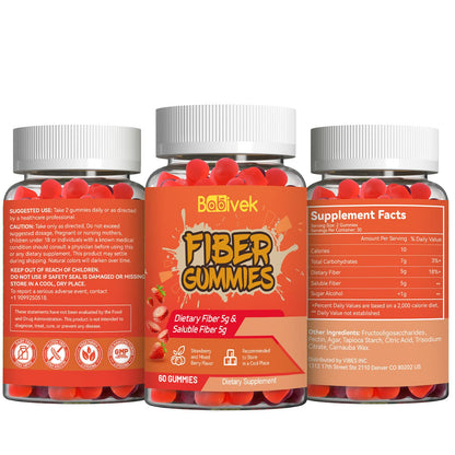Babivek Fiber Gummies for Women and Men – Dietary Fiber, Gut Health Support, Vegan, Non-GMO, Non-Gluten, Mixed Berry & Strawberry Flavors, 60 Count(Pack of 2) - PrimeBioHealth - canada supplements