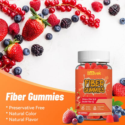 Babivek Fiber Gummies for Women and Men – Dietary Fiber, Gut Health Support, Vegan, Non-GMO, Non-Gluten, Mixed Berry & Strawberry Flavors, 60 Count(Pack of 2) - PrimeBioHealth - canada supplements