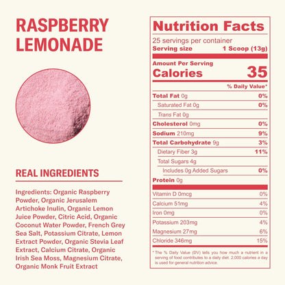 Ballerina Farm Farmer Hydrate, Daily Electrolytes Powder, Raspberry Lemonade, Hydration Drink Mix with Organic Coconut Water, Irish Sea Moss, Sea Salt, Prebiotic Fiber, No Added Sugar, 25 Servings - PrimeBioHealth - canada supplements