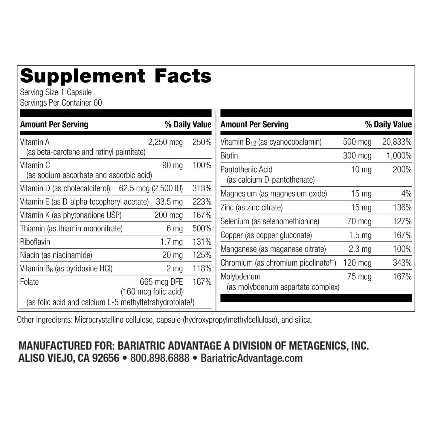 Bariatric Advantage High ADEK Multi - for Bariatric Surgery Patients - Multivitamin with Vitamins A, D, E, K & Trace Minerals - PrimeBioHealth - canada supplements