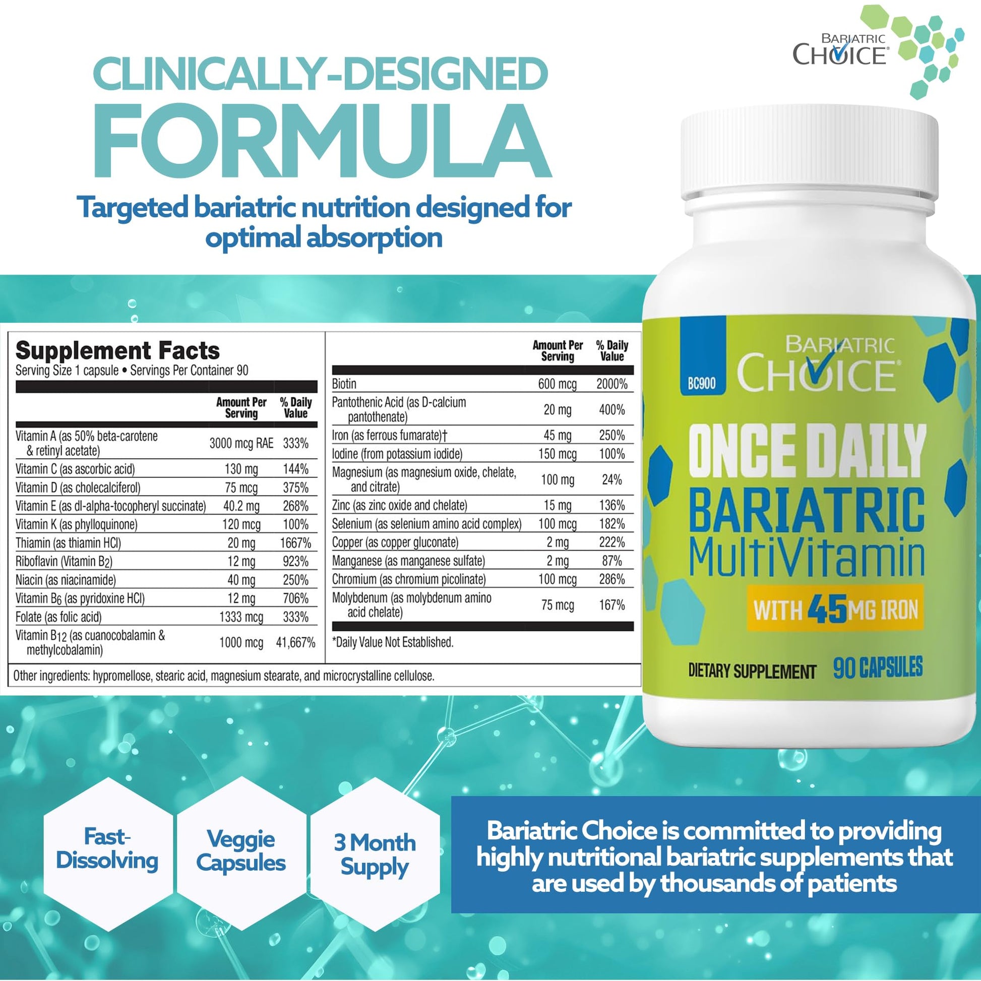 Bariatric Choice Once-Daily Bariatric Multivitamin with 45 mg of Iron | Easy to Swallow Capsule | Vitamin for Bariatric Surgery Patients - PrimeBioHealth - canada supplements