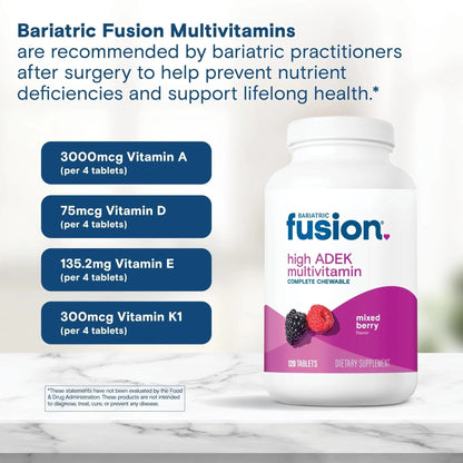 Bariatric Fusion Chewable Multivitamin with High ADEK Vitamins | Multi for Duodenal Switch Patients | Mixed Berry Flavored Tablets | - PrimeBioHealth - canada supplements