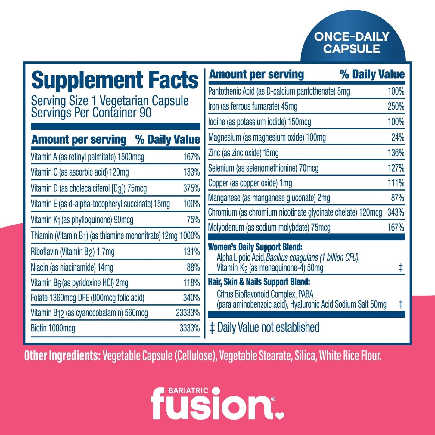 Bariatric Fusion One Per Day Bariatric Multivitamin with Iron for Women | with Hair and Nails Vitamin Blend | Gastric Bypass - PrimeBioHealth - canada supplements