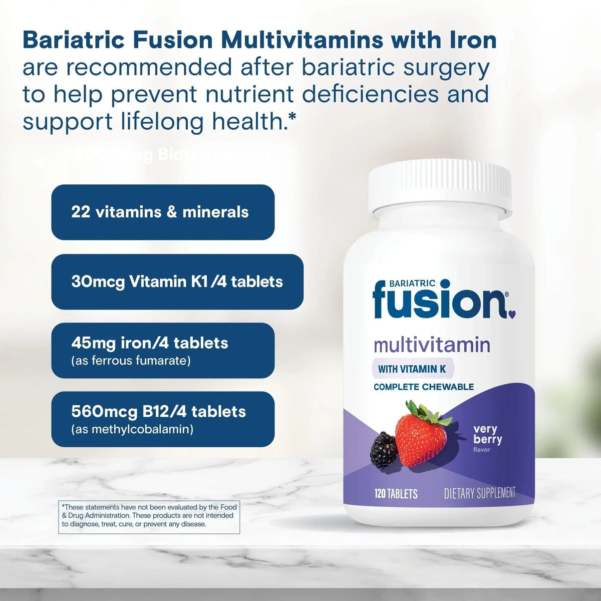Bariatric Fusion Very Berry Complete Chewable Bariatric Multivitamin with Iron and Vitamin K for Bariatric Surgery Patients Including - PrimeBioHealth - canada supplements
