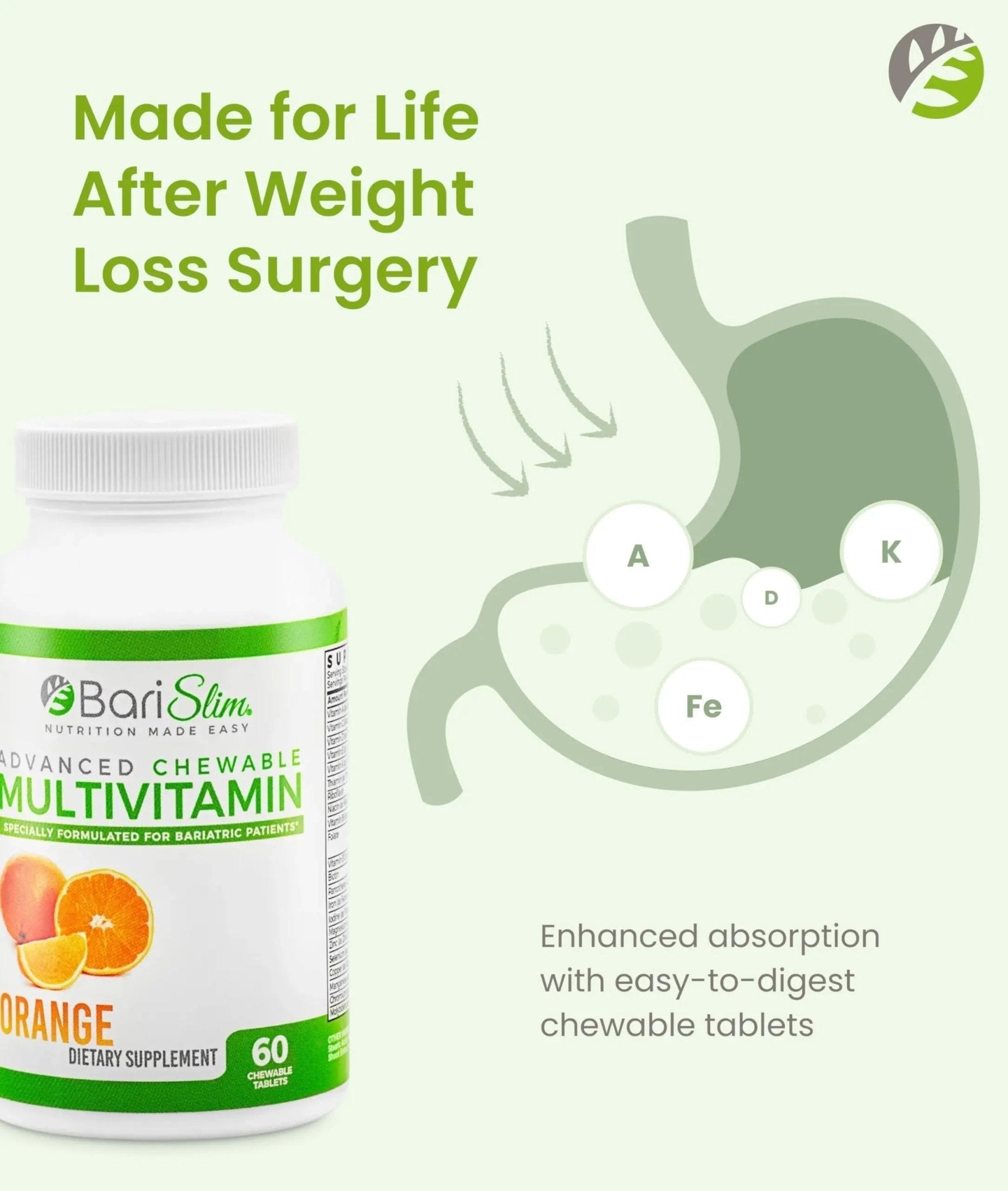 BariSlim Advanced Chewable Bariatric Multivitamin Tablets - Bariatric Vitamin and Supplement for Post Bariatric Surgery Including Gastric - PrimeBioHealth - canada supplements