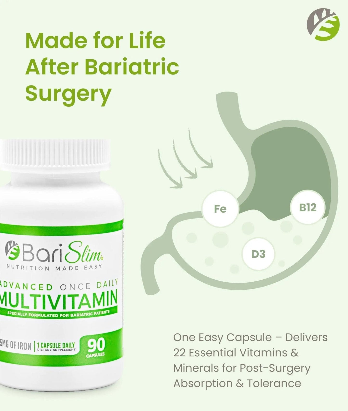 BariSlim Advanced Once Daily Bariatric Multivitamin Capsule - 45 mg of Iron - Bariatric Vitamin for Post Bariatric Surgery Including - PrimeBioHealth - canada supplements