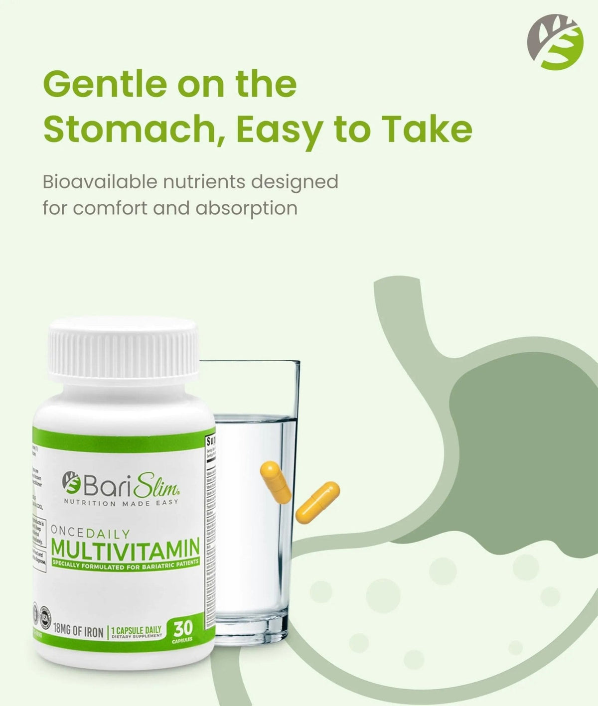 BariSlim Once Daily Bariatric Multivitamin Capsule - 18mg of Iron - Bariatric Vitamin & Supplement for Post Surgery Including Gastric Bypass - PrimeBioHealth - canada supplements