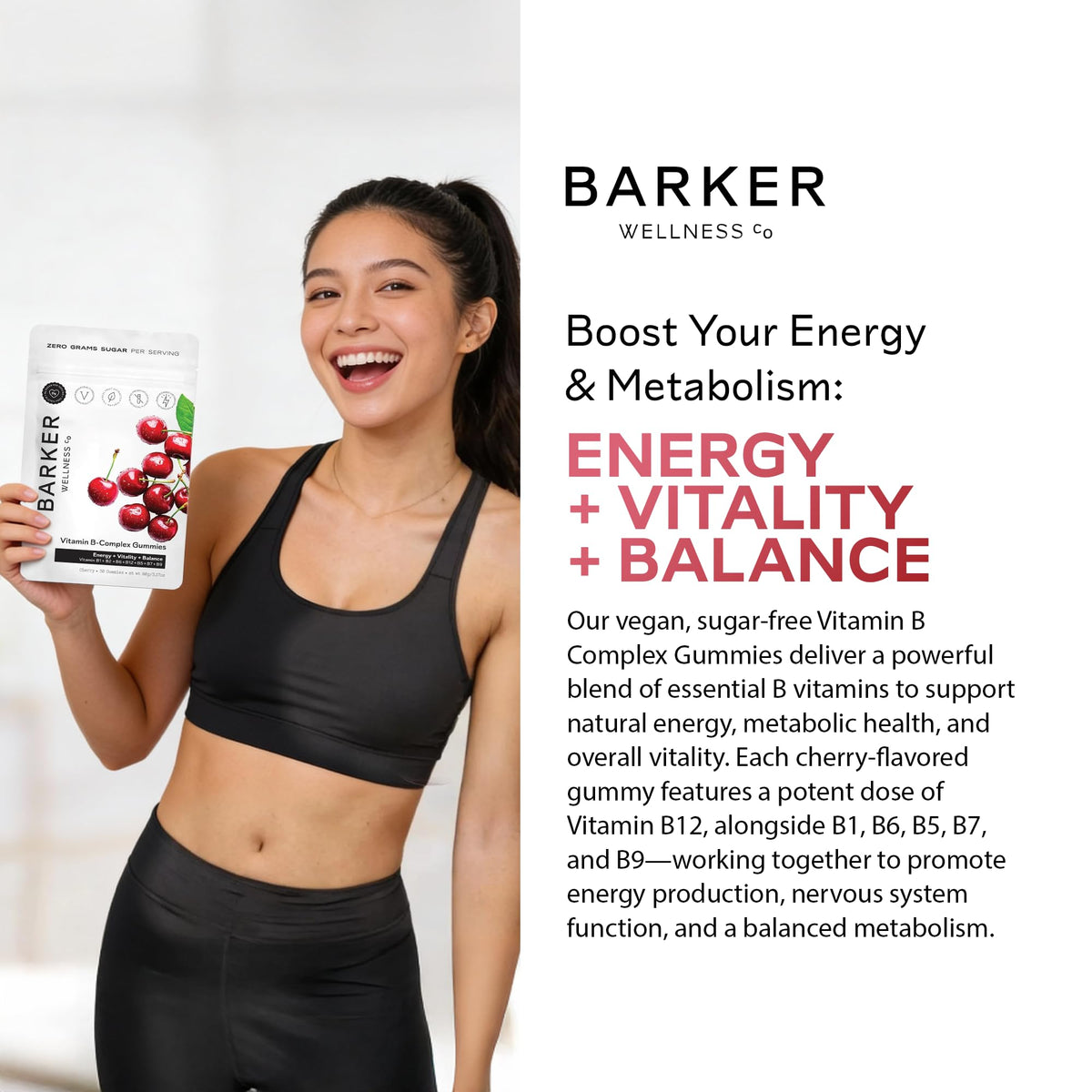 Barker Wellness Vegan B-Complex Gummies – Comprehensive Energy & Metabolism Boost with B1, B5, B6, B7 Biotin, B9 Folate, B12 - PrimeBioHealth - canada supplements