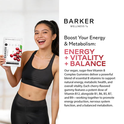 Barker Wellness Vegan B-Complex Gummies – Comprehensive Energy & Metabolism Boost with B1, B5, B6, B7 Biotin, B9 Folate, B12 - PrimeBioHealth - canada supplements