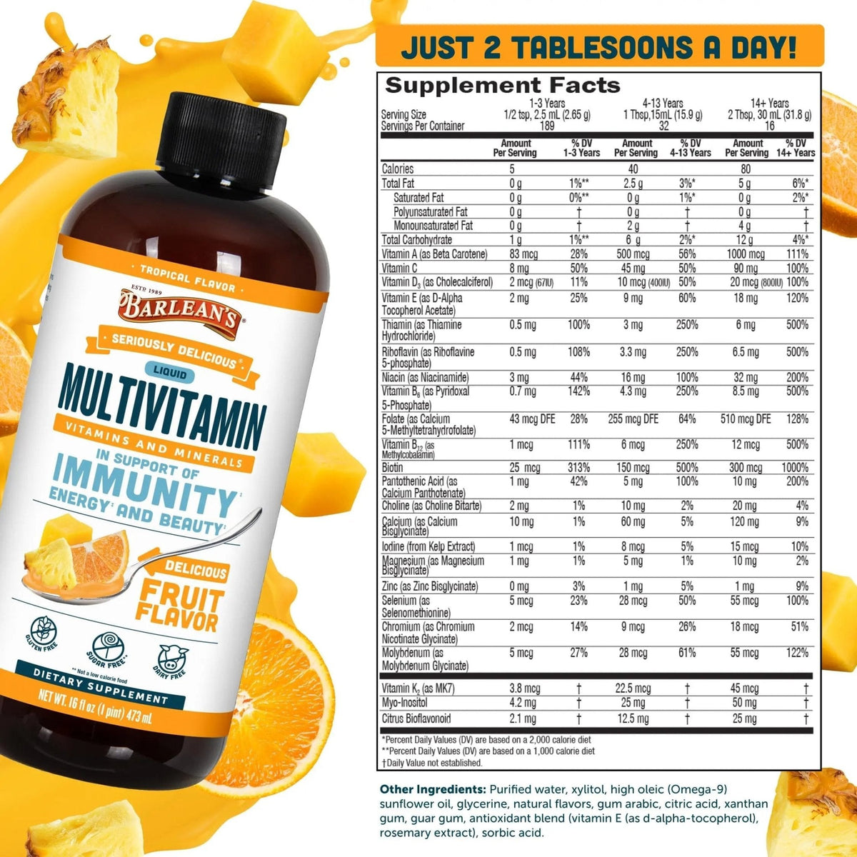 Barlean's Liquid Multivitamin for Women, Men & Kids, 21 Essential Vitamins & Minerals, Includes Biotin, B-Complex - PrimeBioHealth - canada supplements