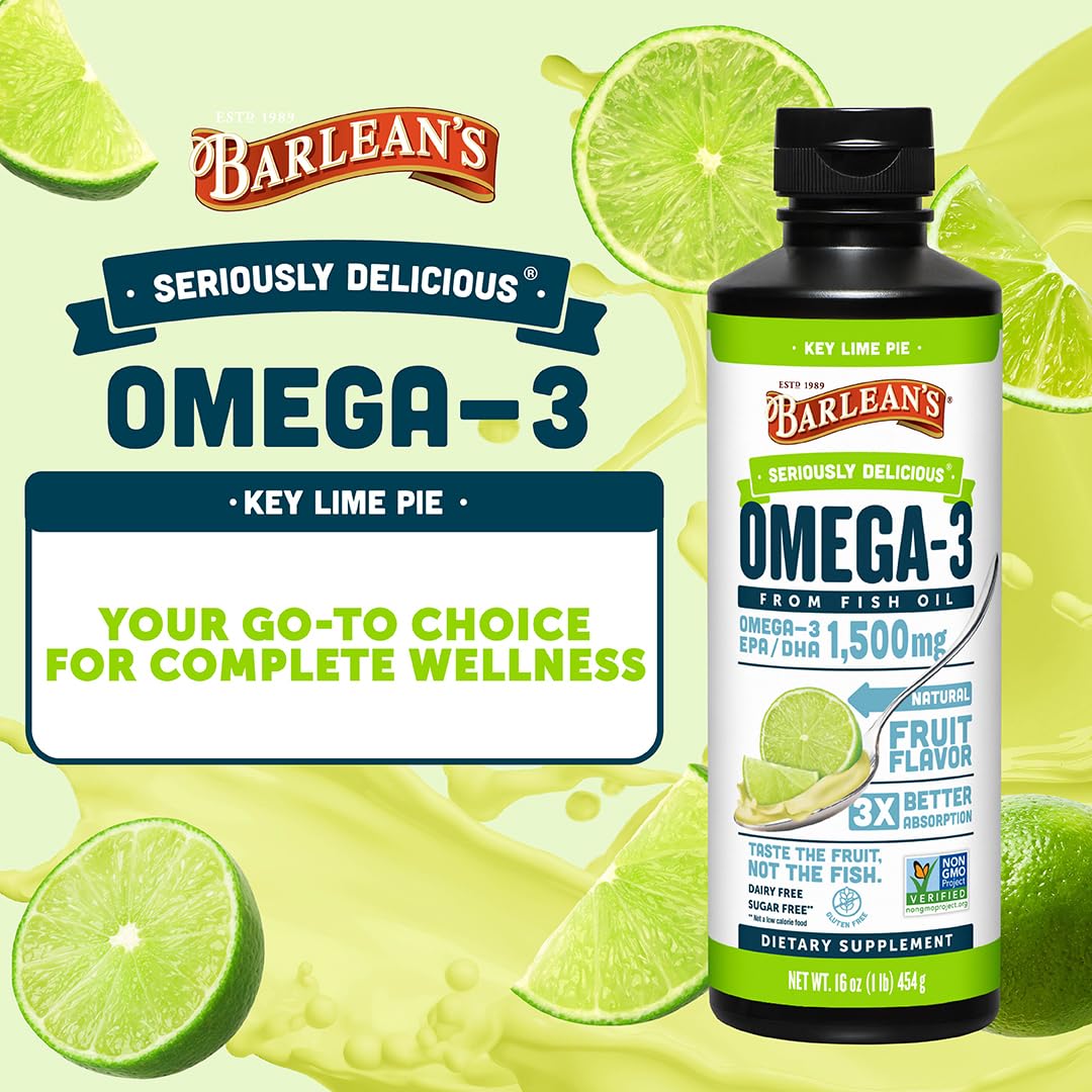 Barlean's Omega 3 Fish Oil Liquid Supplement for Men and Women, 1500mg of EPA and DHA Fatty Acid, Promotes Brain & Heart Health - PrimeBioHealth - canada supplements