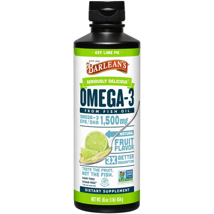 Barlean's Omega 3 Fish Oil Liquid Supplement for Men and Women, 1500mg of EPA and DHA Fatty Acid, Promotes Brain & Heart Health - PrimeBioHealth - canada supplements