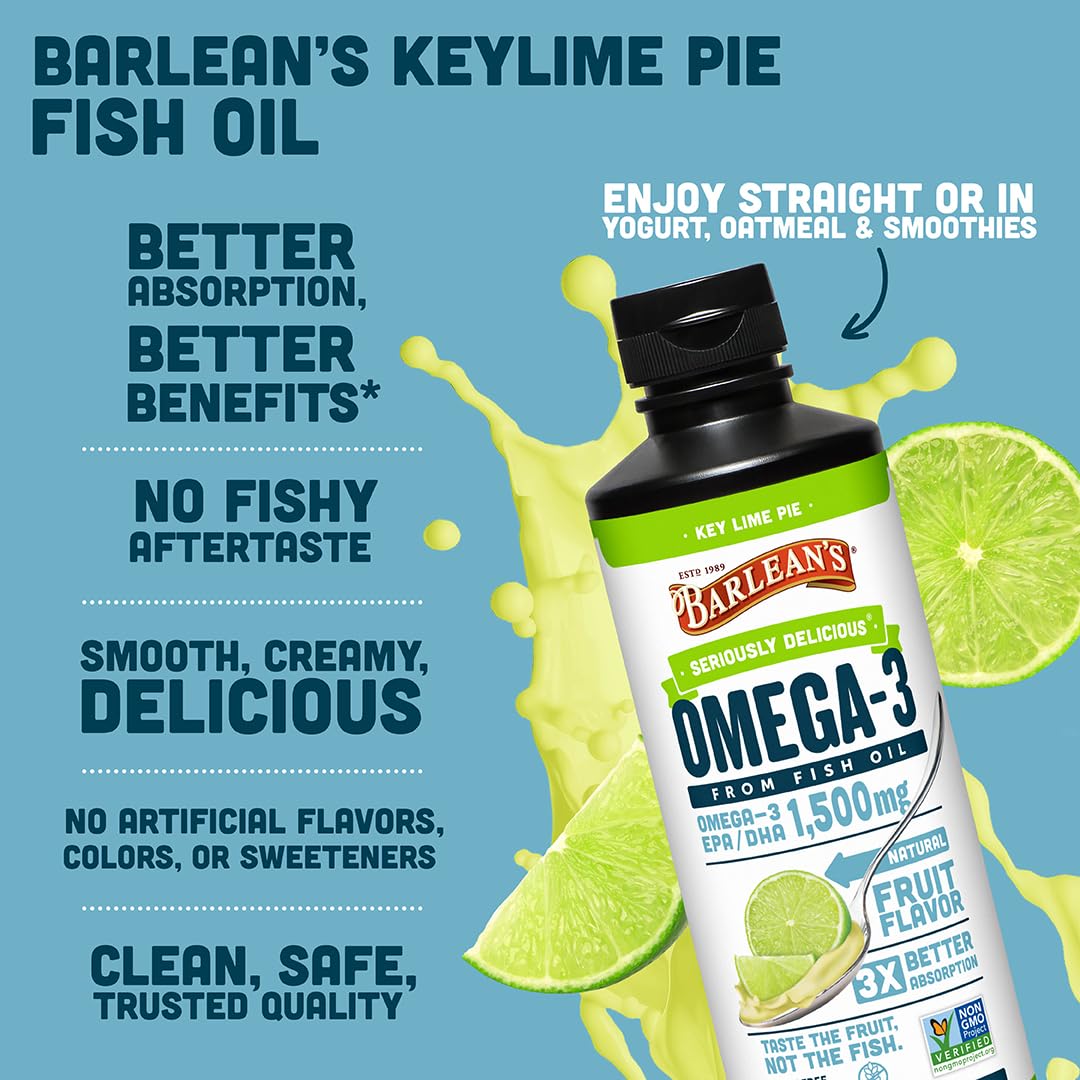 Barlean's Omega 3 Fish Oil Liquid Supplement for Men and Women, 1500mg of EPA and DHA Fatty Acid, Promotes Brain & Heart Health - PrimeBioHealth - canada supplements