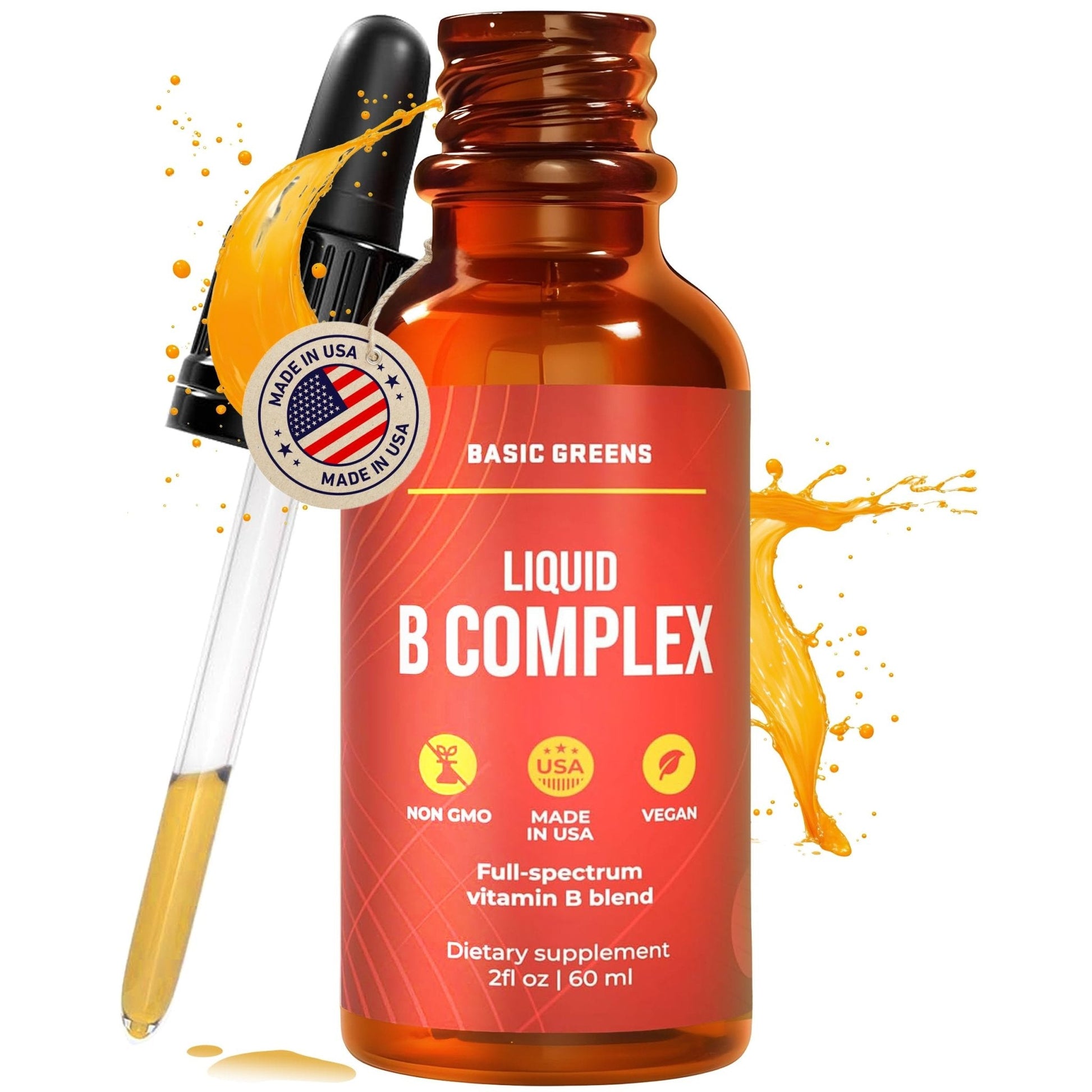 BASIC GREENS Vitamin B Complex Liquid Drops - Strength Sublingual Formula, Maximizes Absorption & Boosts Energy - B1, B2, B3, B5, B6, B7, B9, B12 - Natural Vegan Supplement - PrimeBioHealth - canada supplements