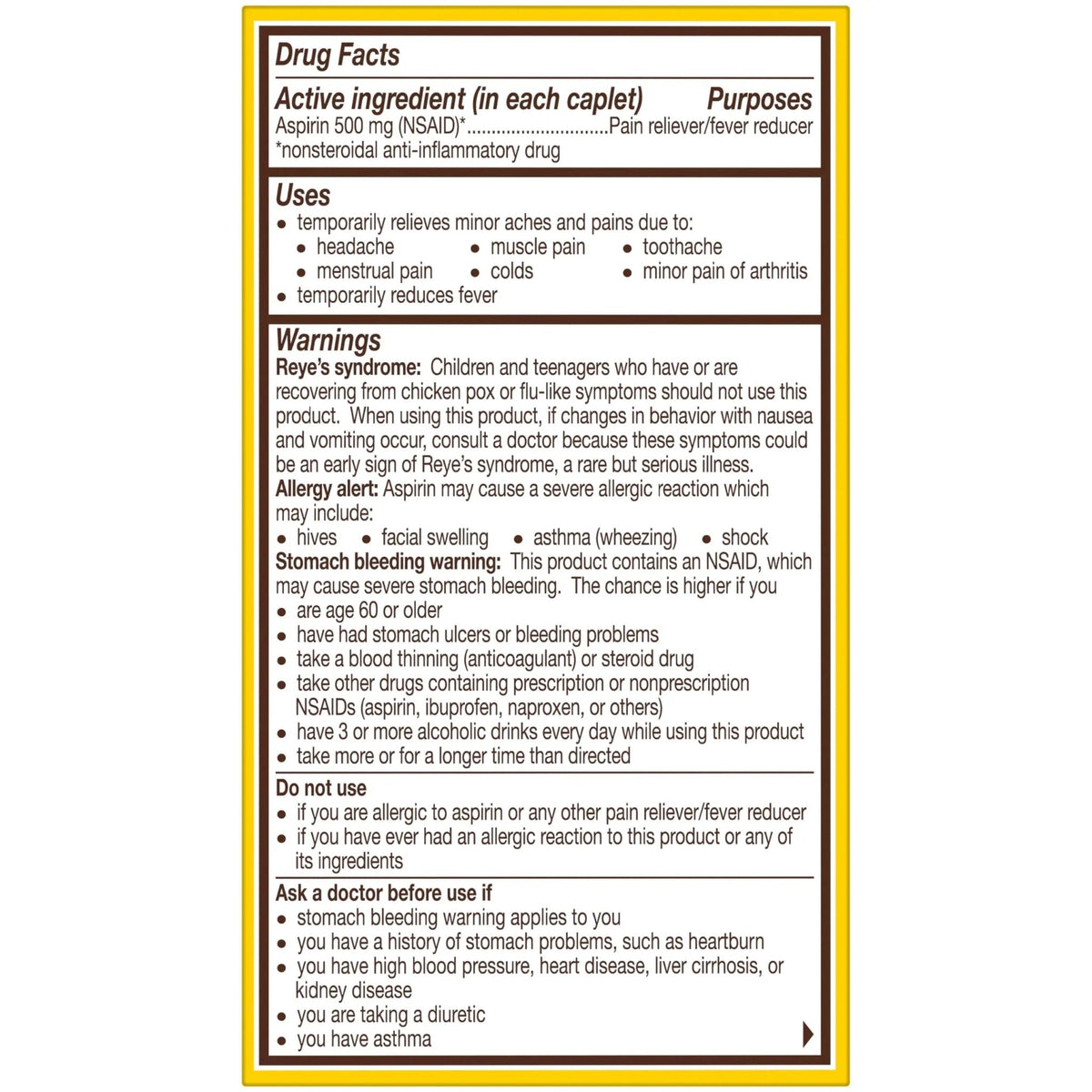 Bayer Aspirin Extra Strength, Aspirin 500mg, Pain Relief Pills, Fever Reducer and Headache Relief for Adults, 100 ct - PrimeBioHealth - canada supplements