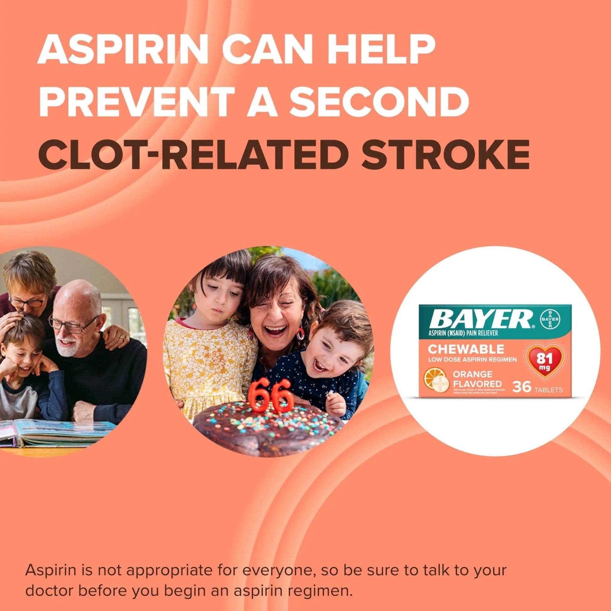 Bayer Aspirin Low Dose 81 mg Chewable Tablets, Pain Reliever, Orange Flavored, 216 Tablets (6 Pack) - PrimeBioHealth - canada supplements